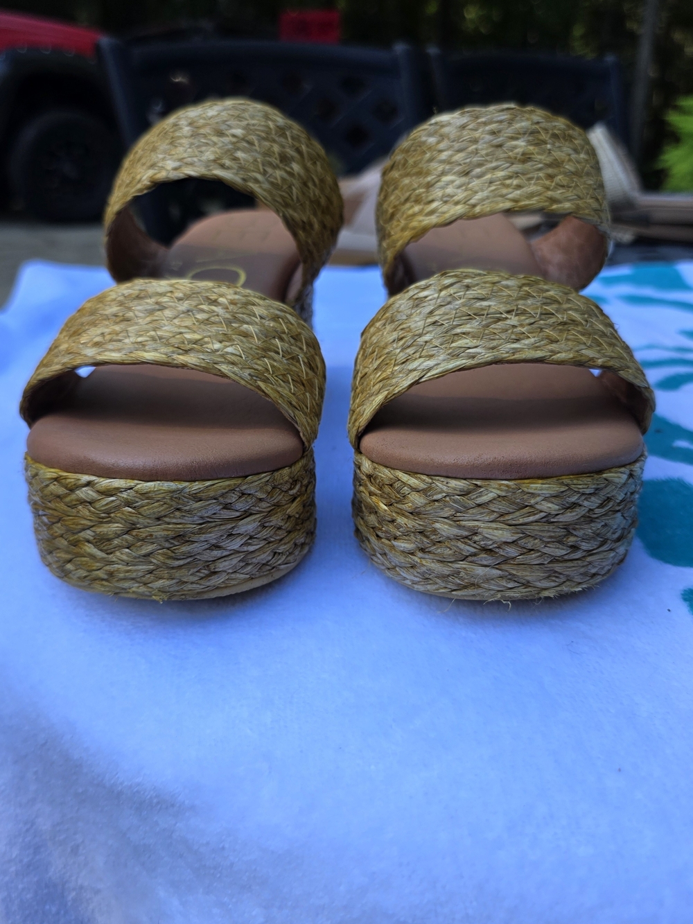 Matisse Beach Woven Straw Platform Slide Sandals - Natural Tan